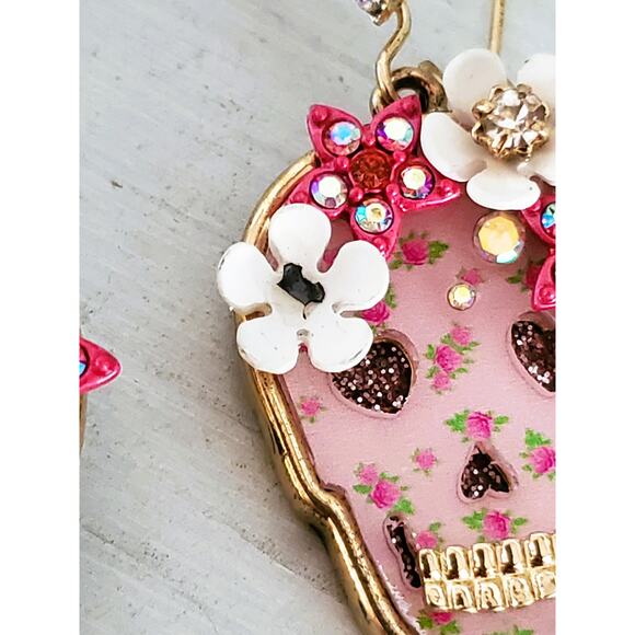 Betsey Johnson Floral Skull Dangle Earrings - Picture 3 of 7